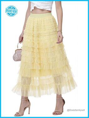 Polka Dot Tulle Maxi Skirt with Glitter Gradient High Waist Tiered Mesh Tutu